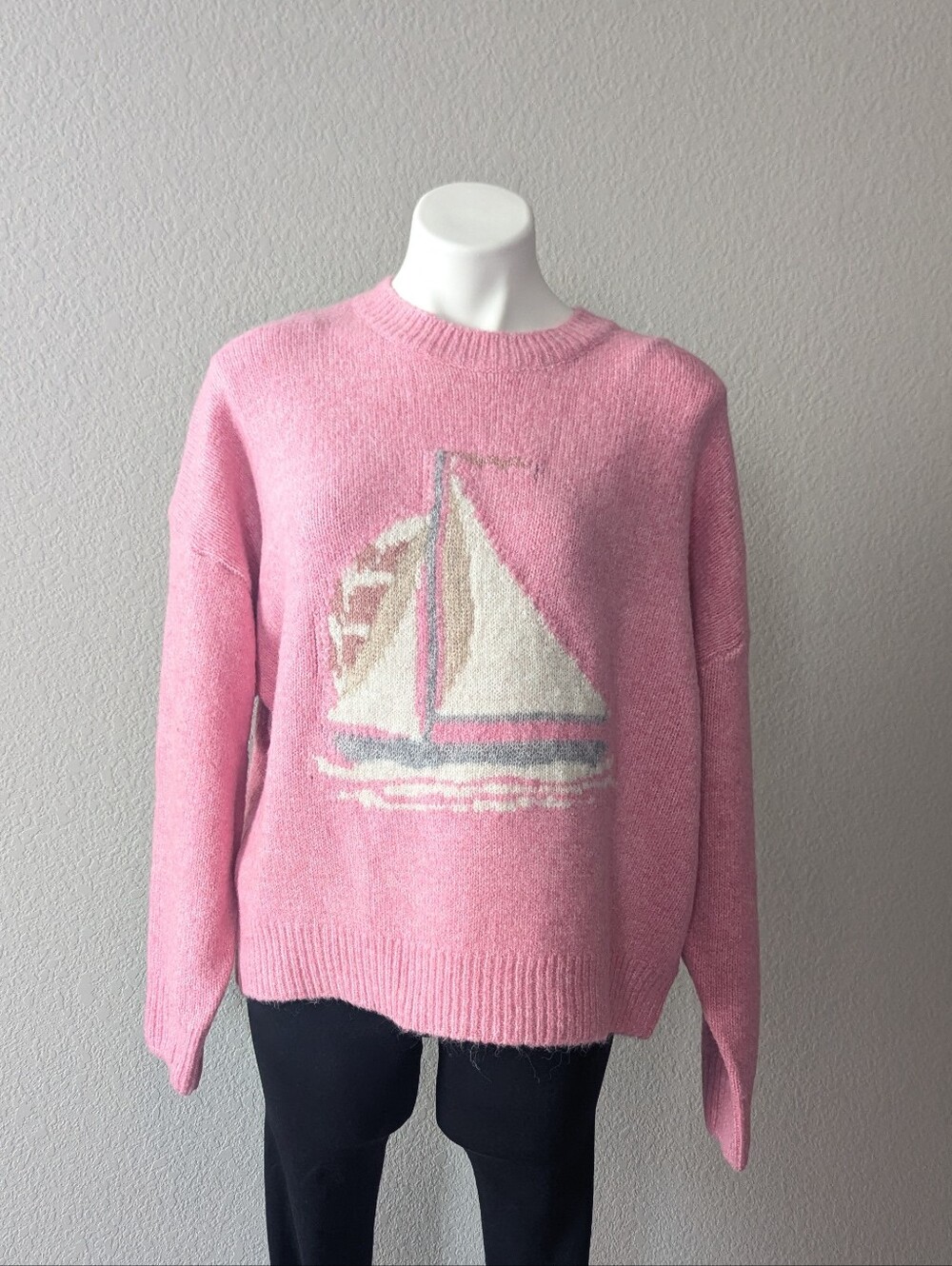 New Pink Sailboat Knit Sweater Boutique - Picture 1 of 8